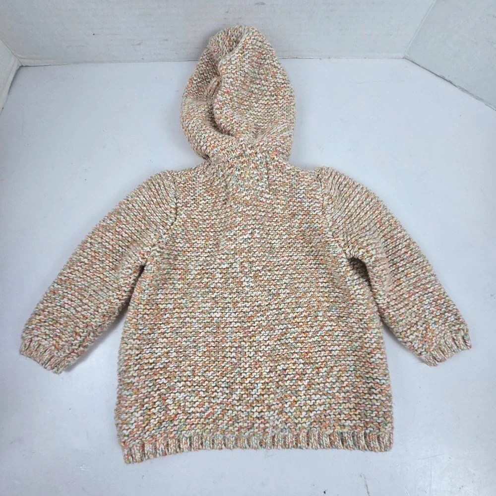 Lot of 2 Old Navy 3-6M Hooded Cardigan Sweaters Chunky Knit Mauve & Confetti